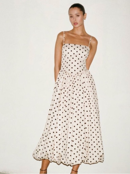 Abercrombie & Fitch Dresses & Skirts - Abercrombie & Fitch Cream Midi Dress with bubble hem and Polka Dots